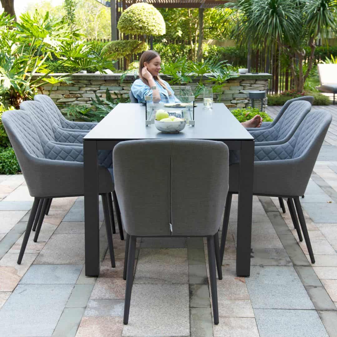 Front view of a grey 8 seat rectangular dining set #colour_flanelle