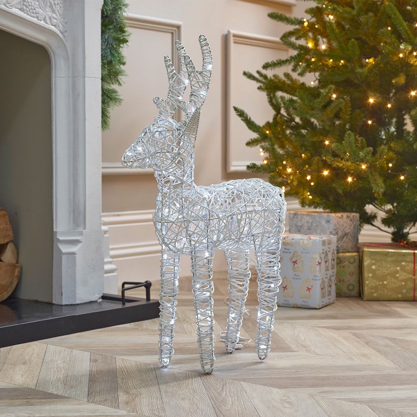 White 80cm Outdoor Rattan LED Reindeer
