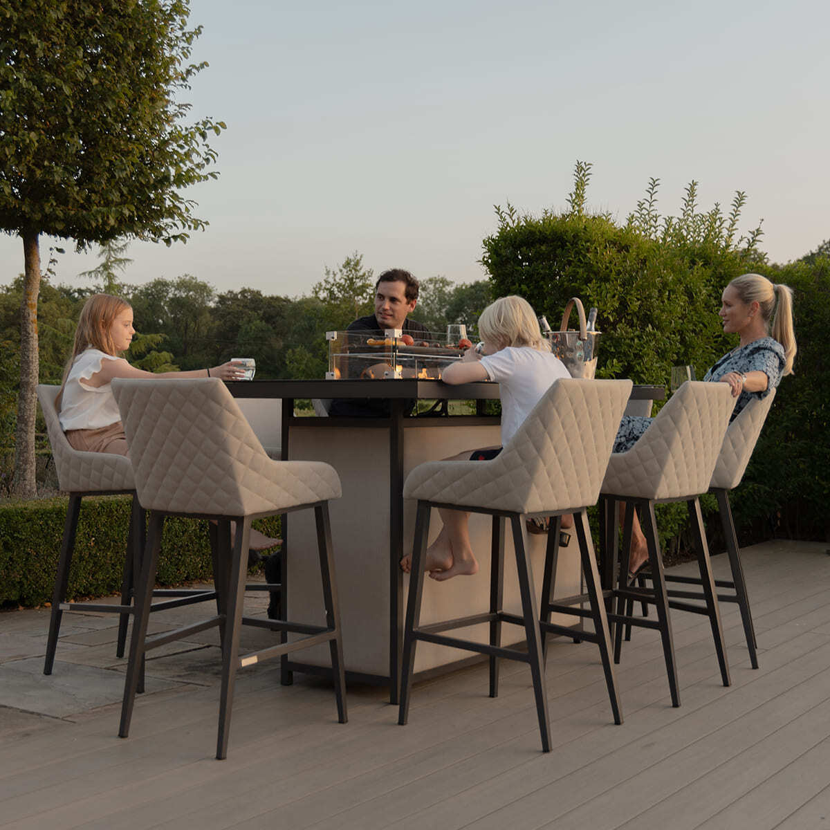 Fabric 8 seat rectangular fire pit bar set #colour_oatmeal