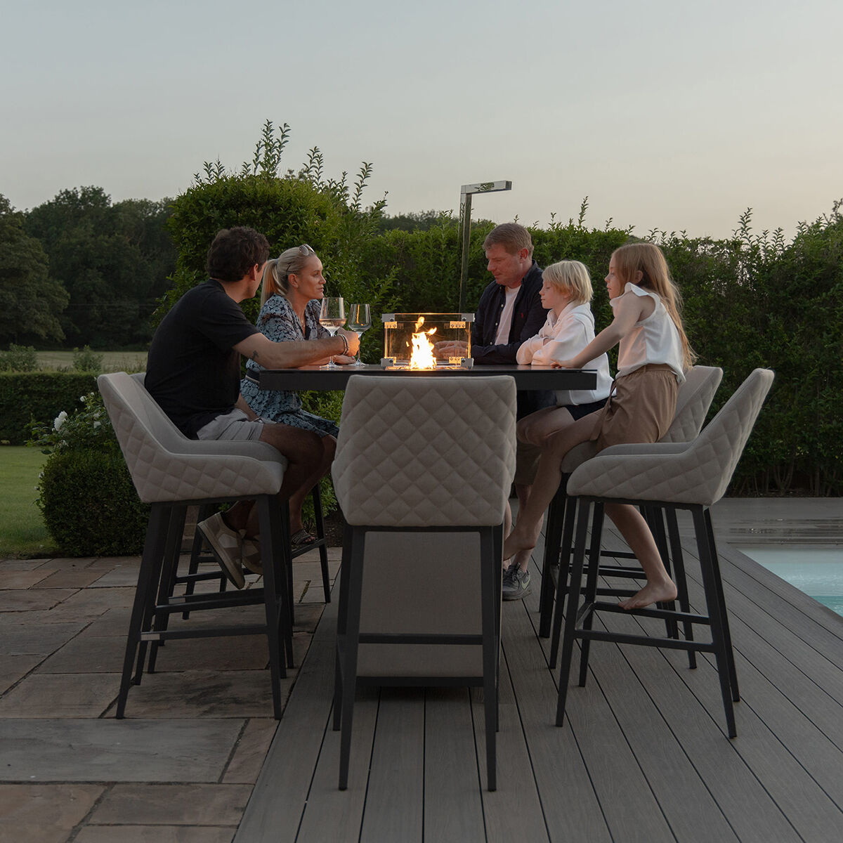 Fabric 8 seat rectangular fire pit bar set #colour_oatmeal