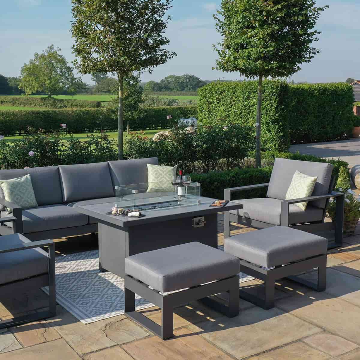3 Seat Sofa Dining Set with Rectangular Fire Pit Coffee Table (includes x2 footstools) #colour_grey