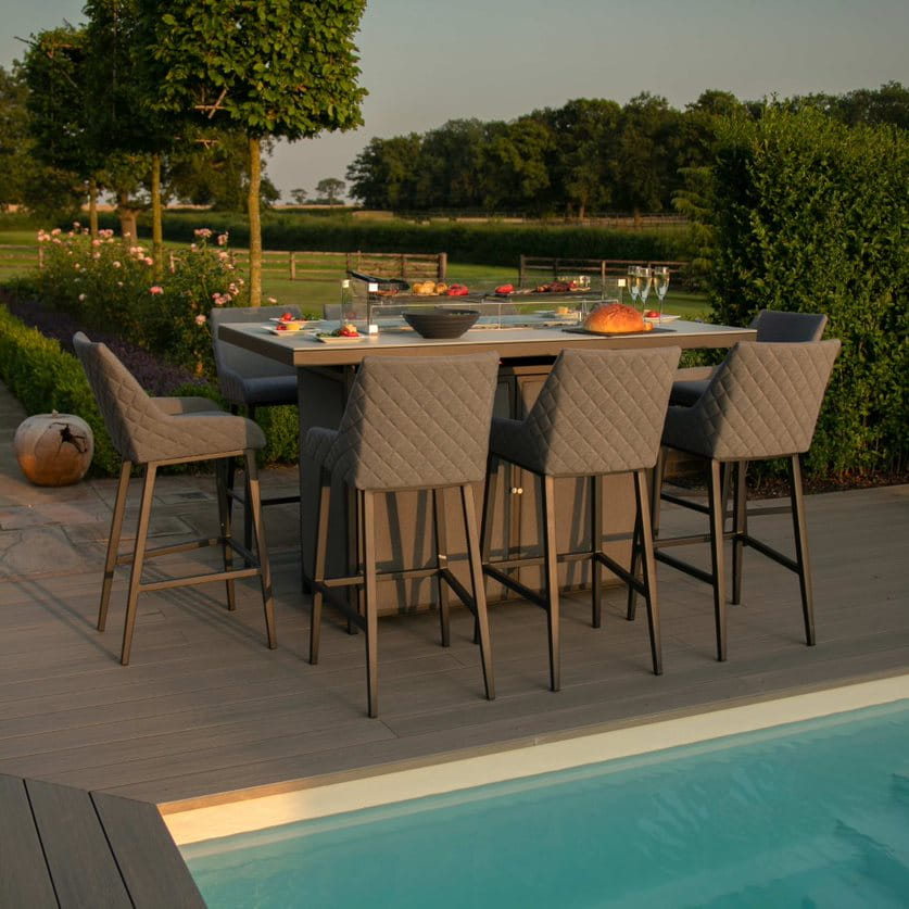 Fabric 8 seat rectangular fire pit bar set #colour_flanelle