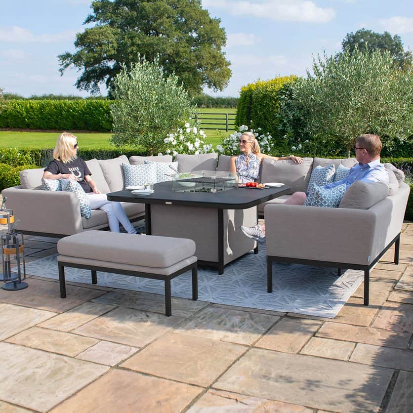 Fabric u-shape sofa dining set with a bench and fire pit table #colour_taupe