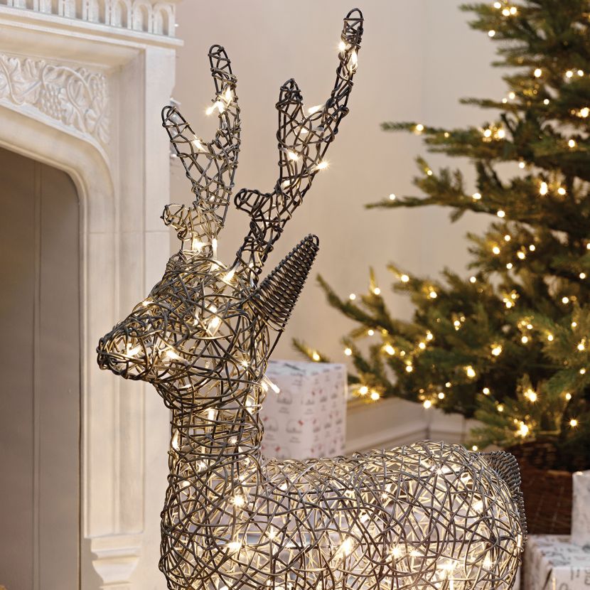 Grey 100cm Outdoor Rattan LED Reindeer