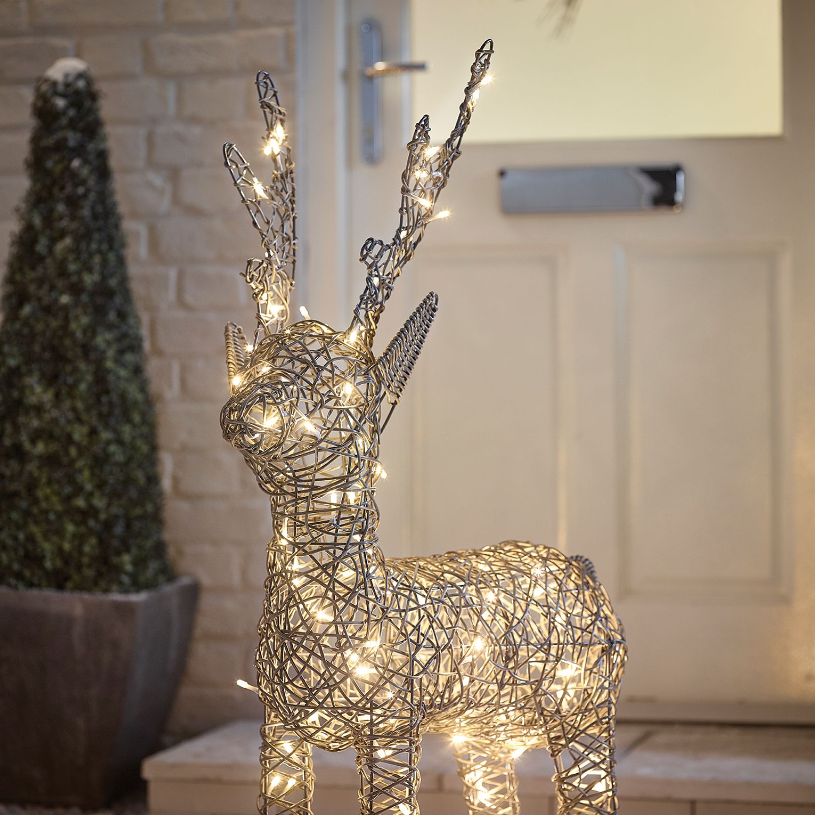 Grey 100cm Outdoor Rattan LED Reindeer