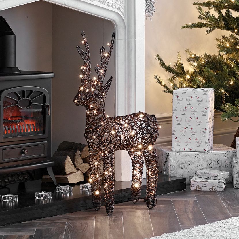 Brown 80cm Outdoor Rattan LED Reindeer