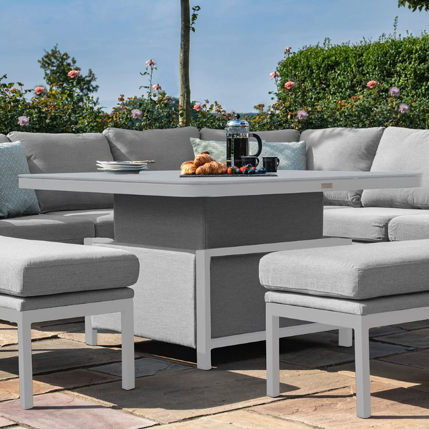 Fabric corner dining set with square rising table and two benches #colour_lead chine