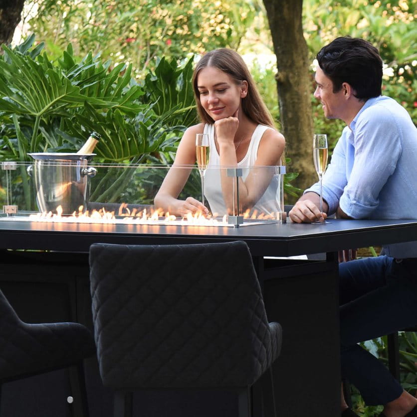 Fabric 8 seat rectangular fire pit bar set #colour_charcoal
