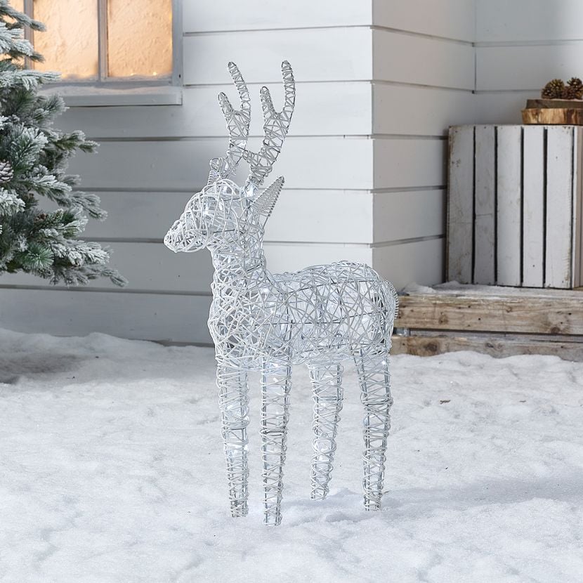 White 80cm Outdoor Rattan LED Reindeer