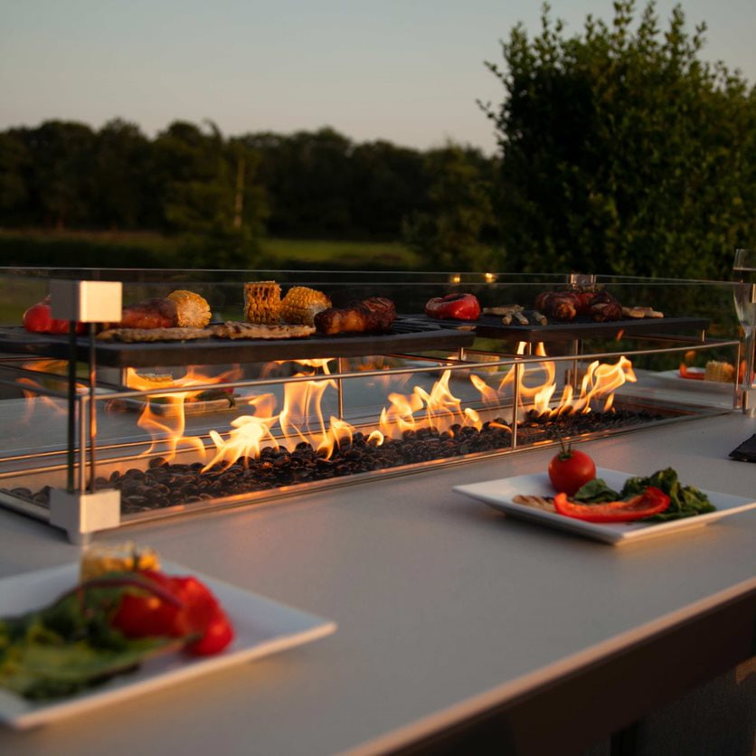 Rectangular fire pit bar table