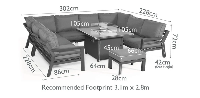 New York U-Shaped Sofa Set with Firepit Table