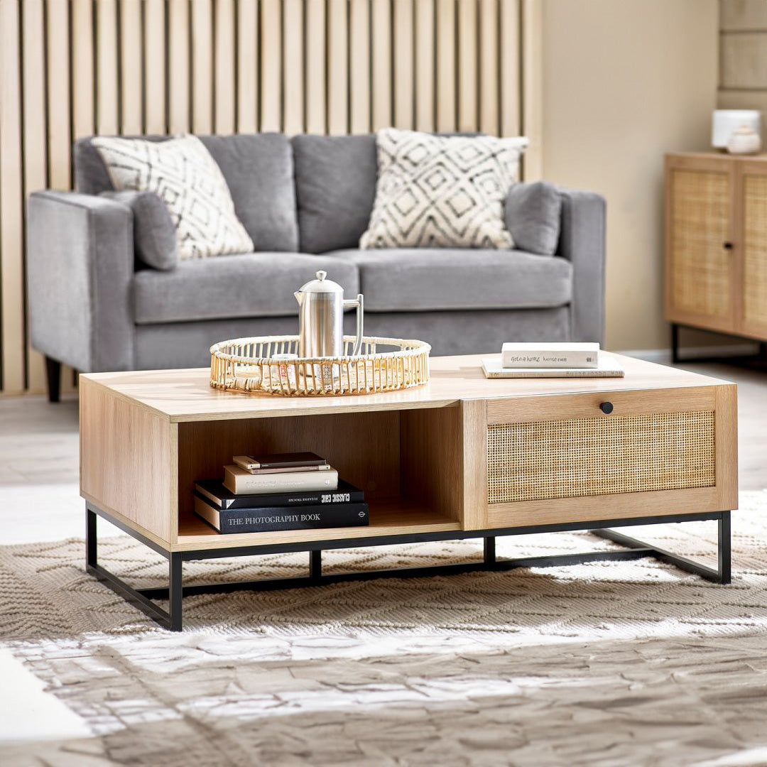 oak rattan coffee table