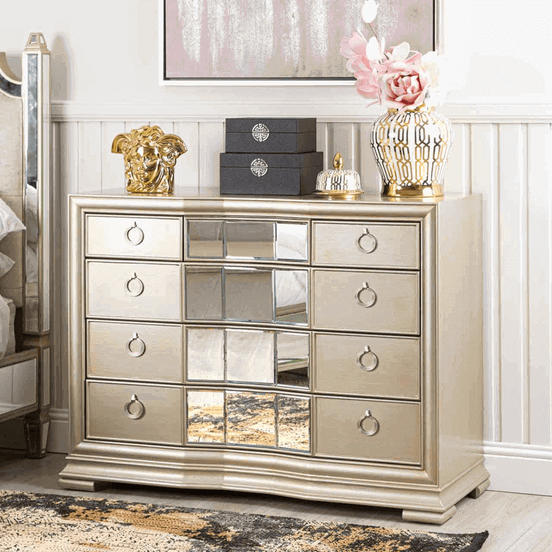 Champagne Mirrored 5 Drawer Chest