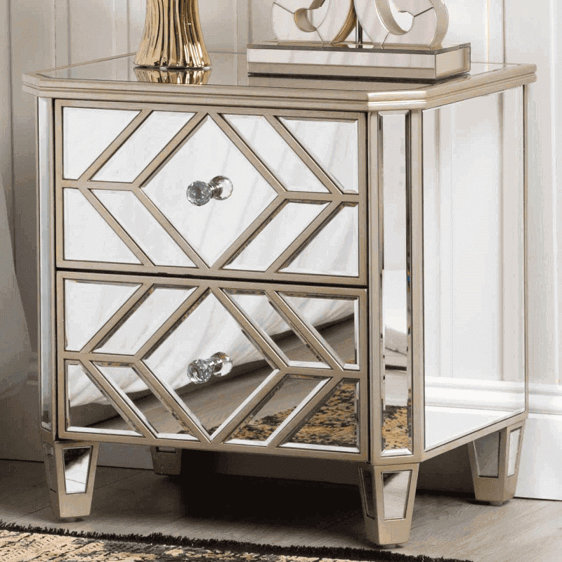 Champagne 2 Drawer Mirrored Bedside