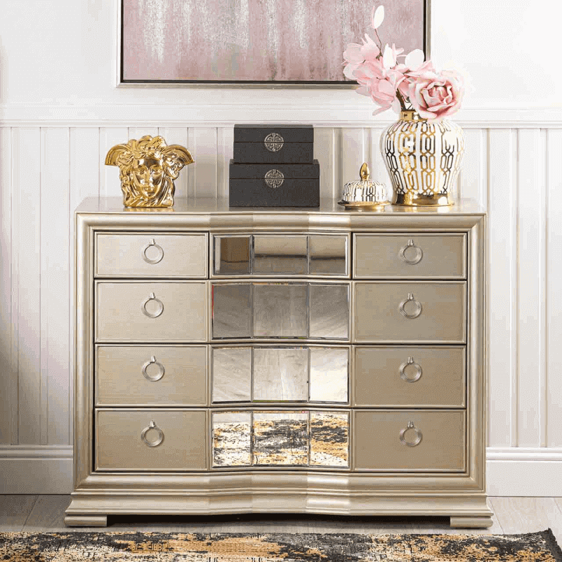 Champagne Mirrored 5 Drawer Chest