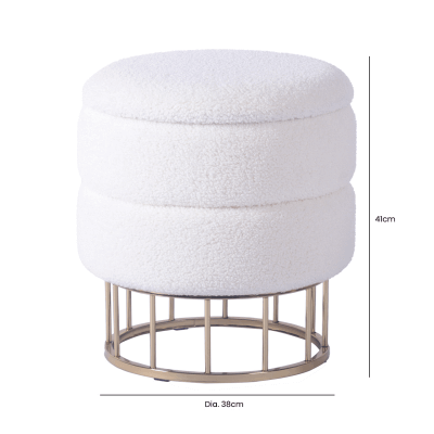 White Boucle Storage Footstool
