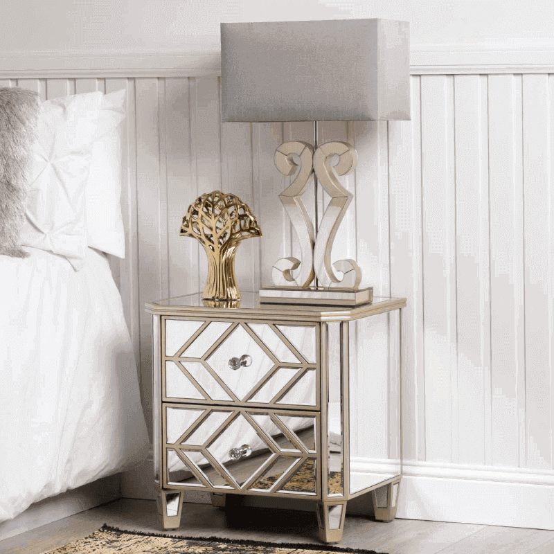 Champagne 2 Drawer Mirrored Bedside