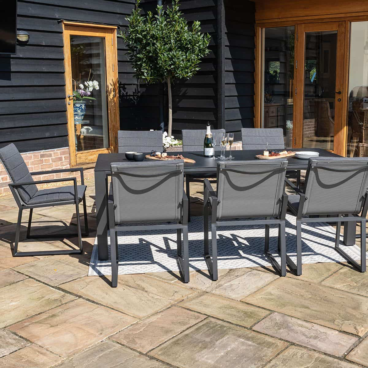 Aluminium 8 seat rectangle dining set #colour_grey