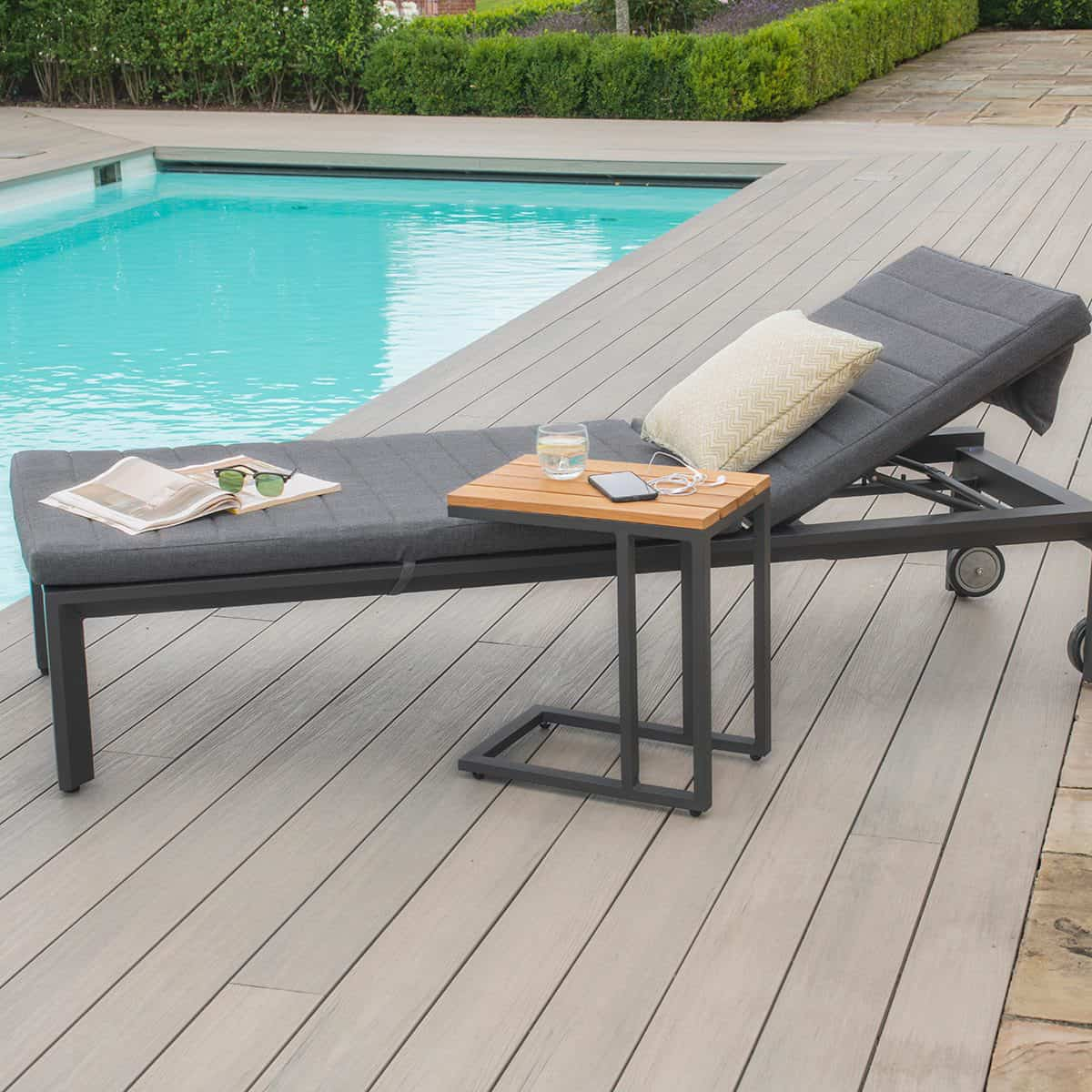 Grey aluminium reclining sunlounger 