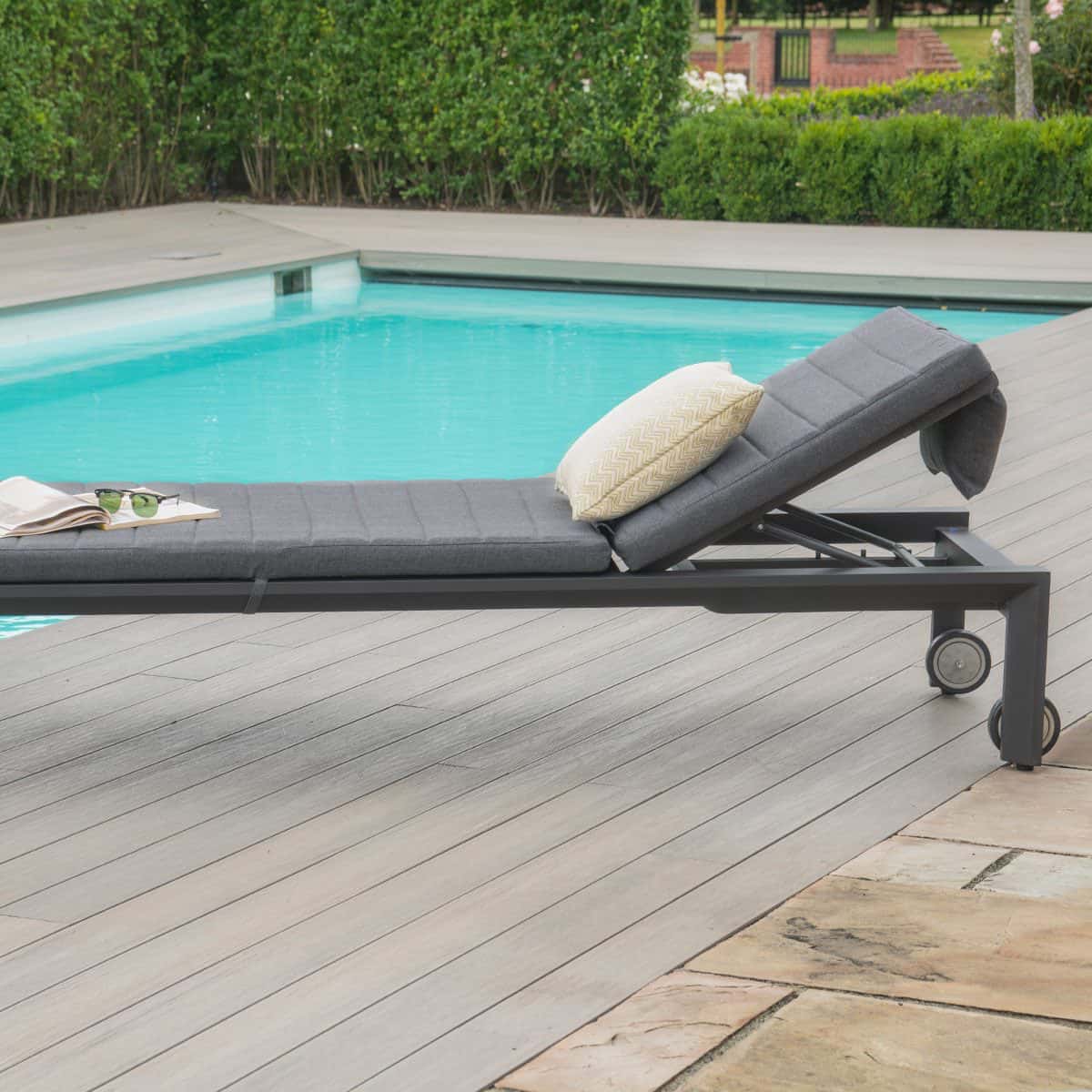 Grey aluminium reclining sunlounger