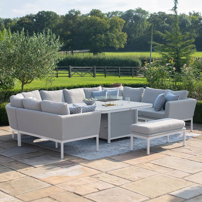 Fabric u-shape sofa dining set with a bench and fire pit table #colour_lead chine