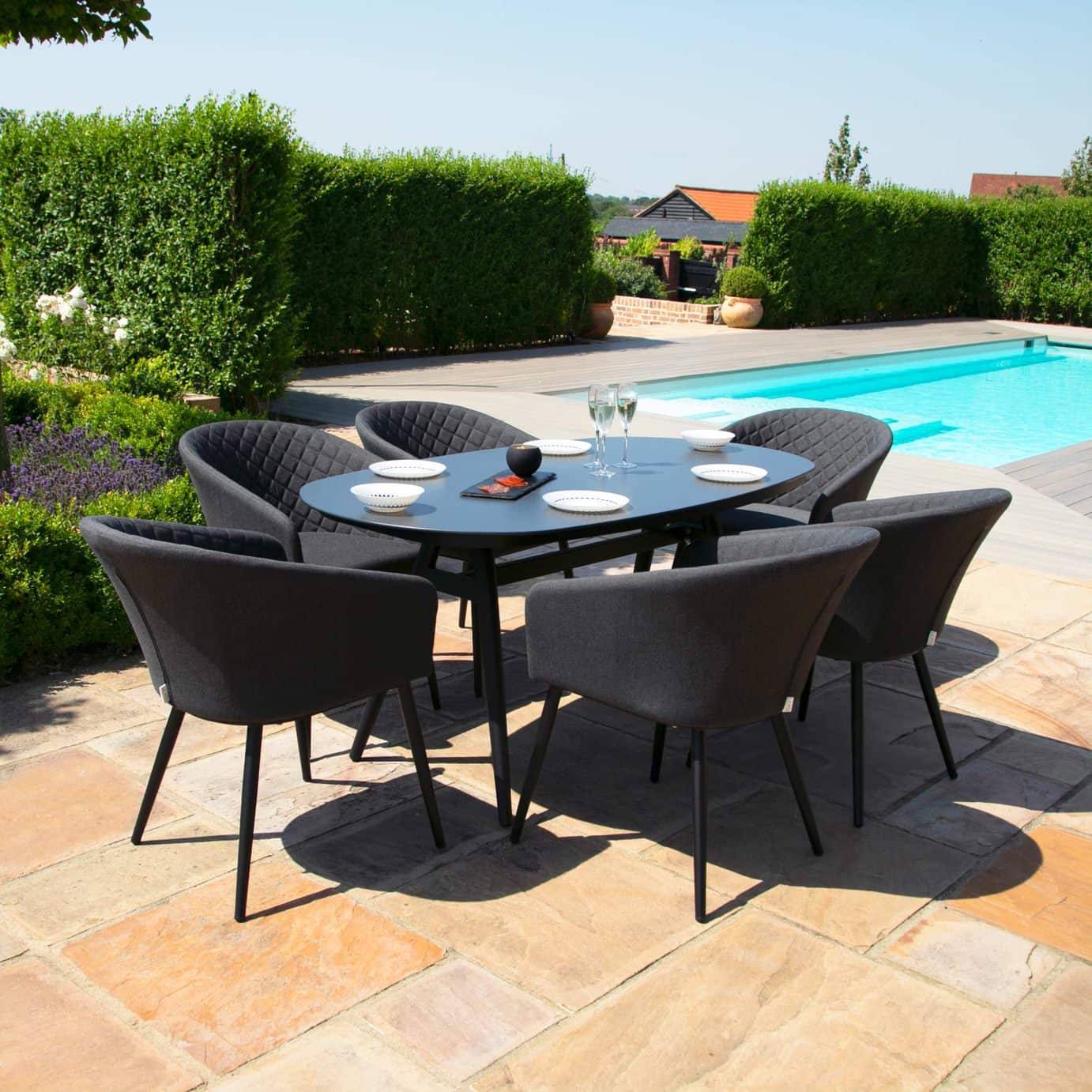 Aluminium and Charcoal Fabric 6 Seat Oval Dining Set #colour_charcoal