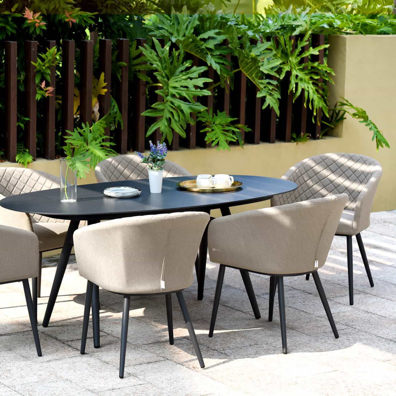 Aluminium and Taupe Fabric 6 Seat Oval Dining Set #colour_taupe