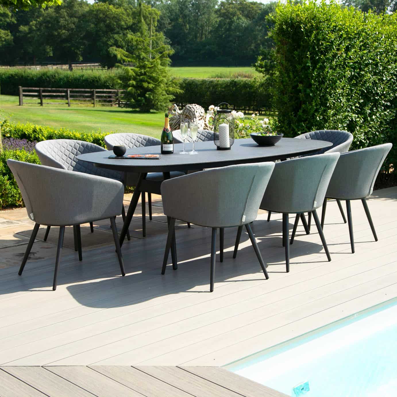 Aluminium and Grey Fabric 8 Seat Oval Dining Set #colour_flanelle