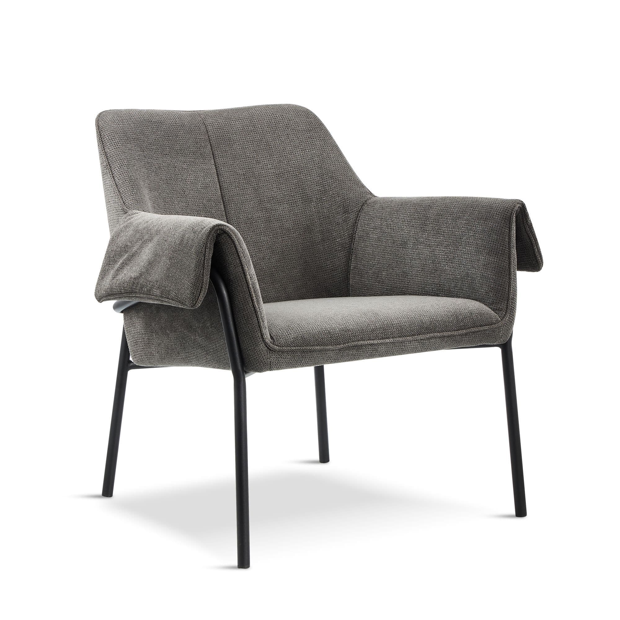 winged grey armchair with black metal legs