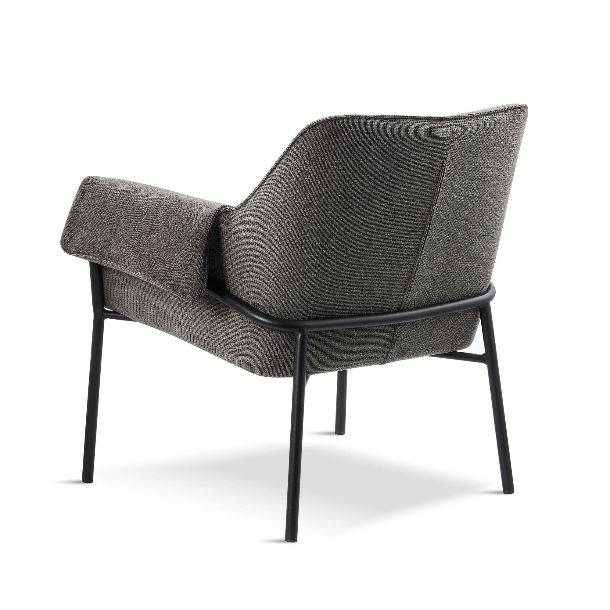 winged grey armchair with black metal legs