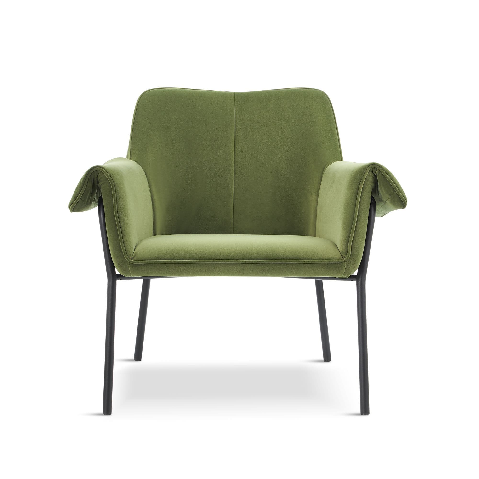 Olive Green Velvet Armchair with Black Metal Legs