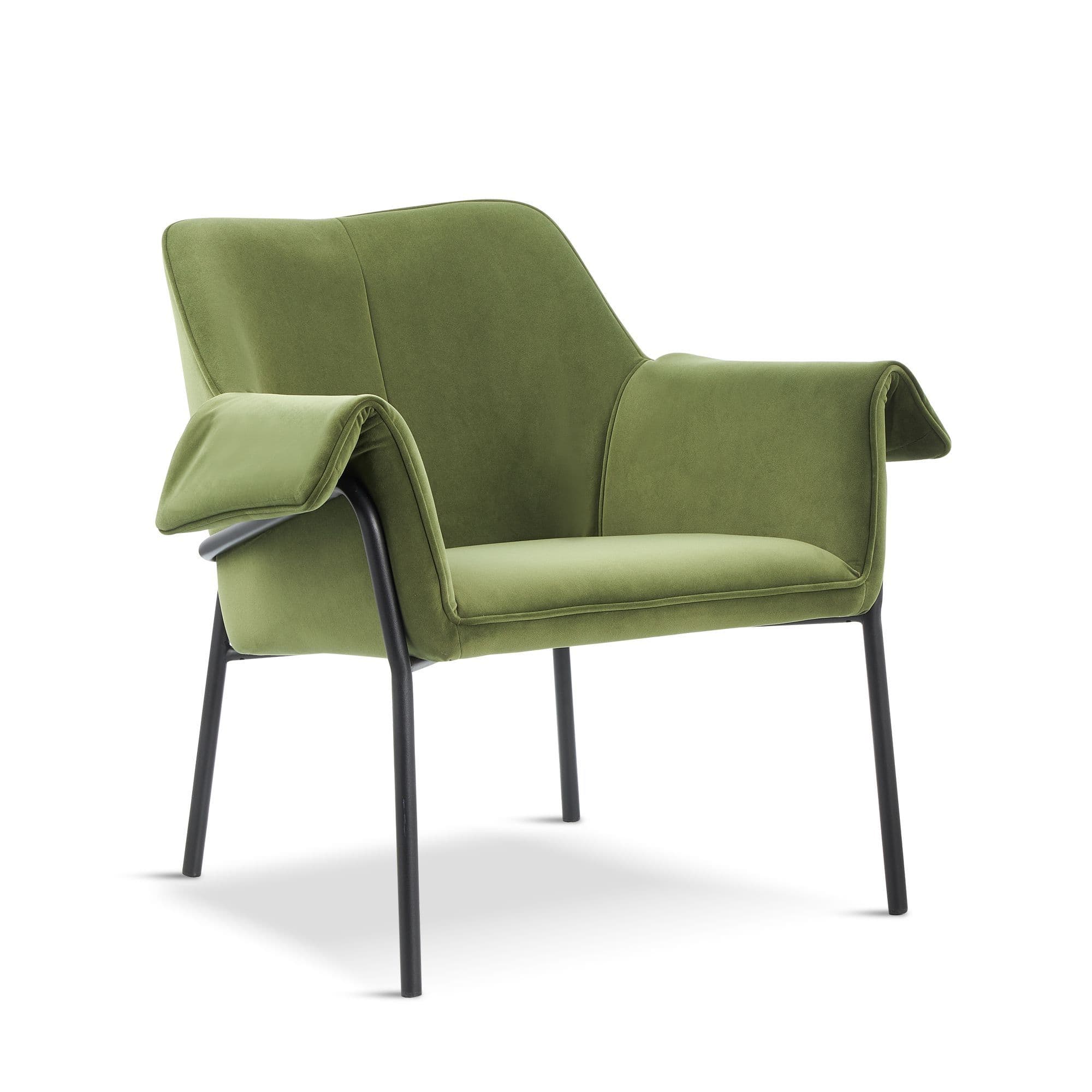 Olive Green Velvet Armchair with Black Metal Legs