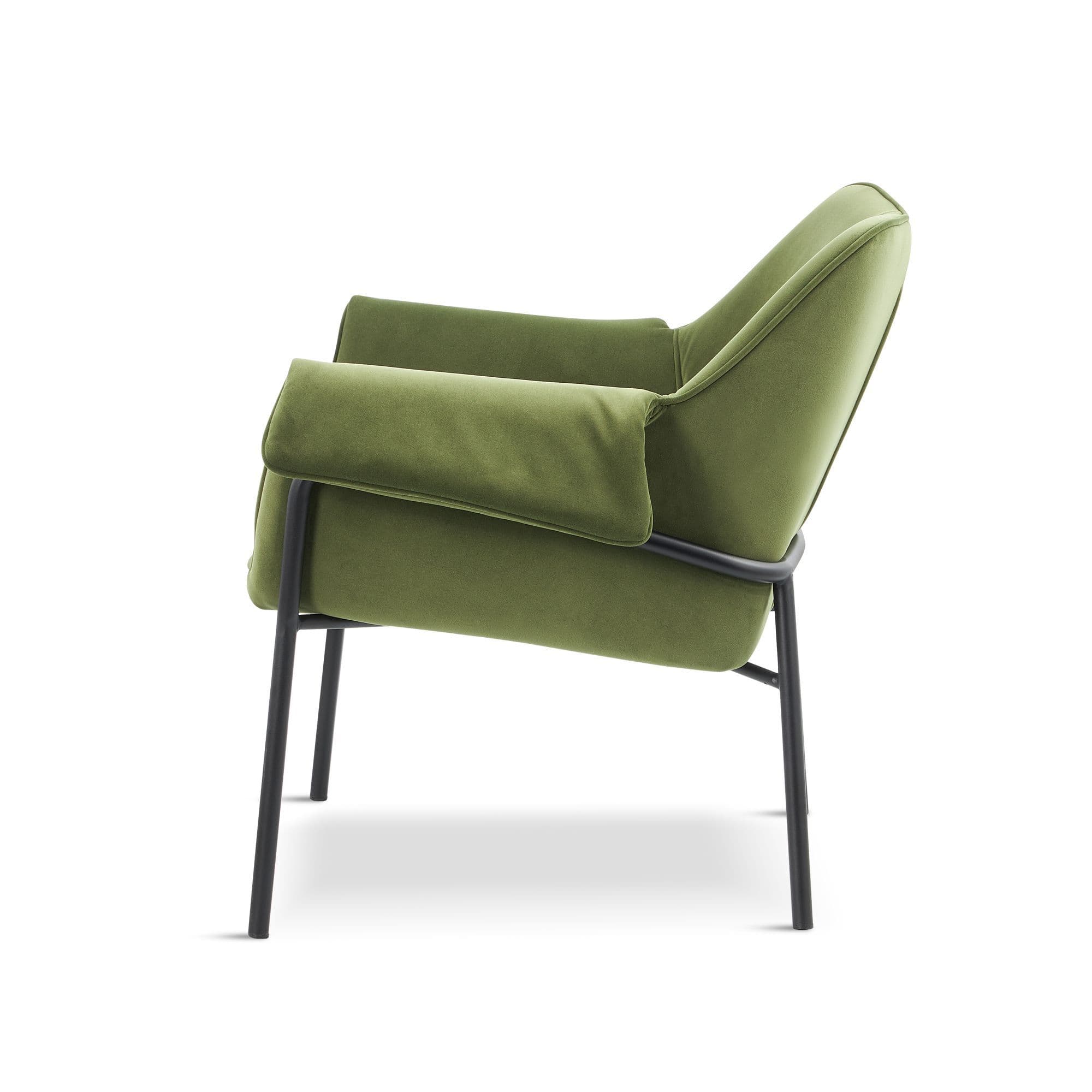 Olive Green Velvet Armchair with Black Metal Legs