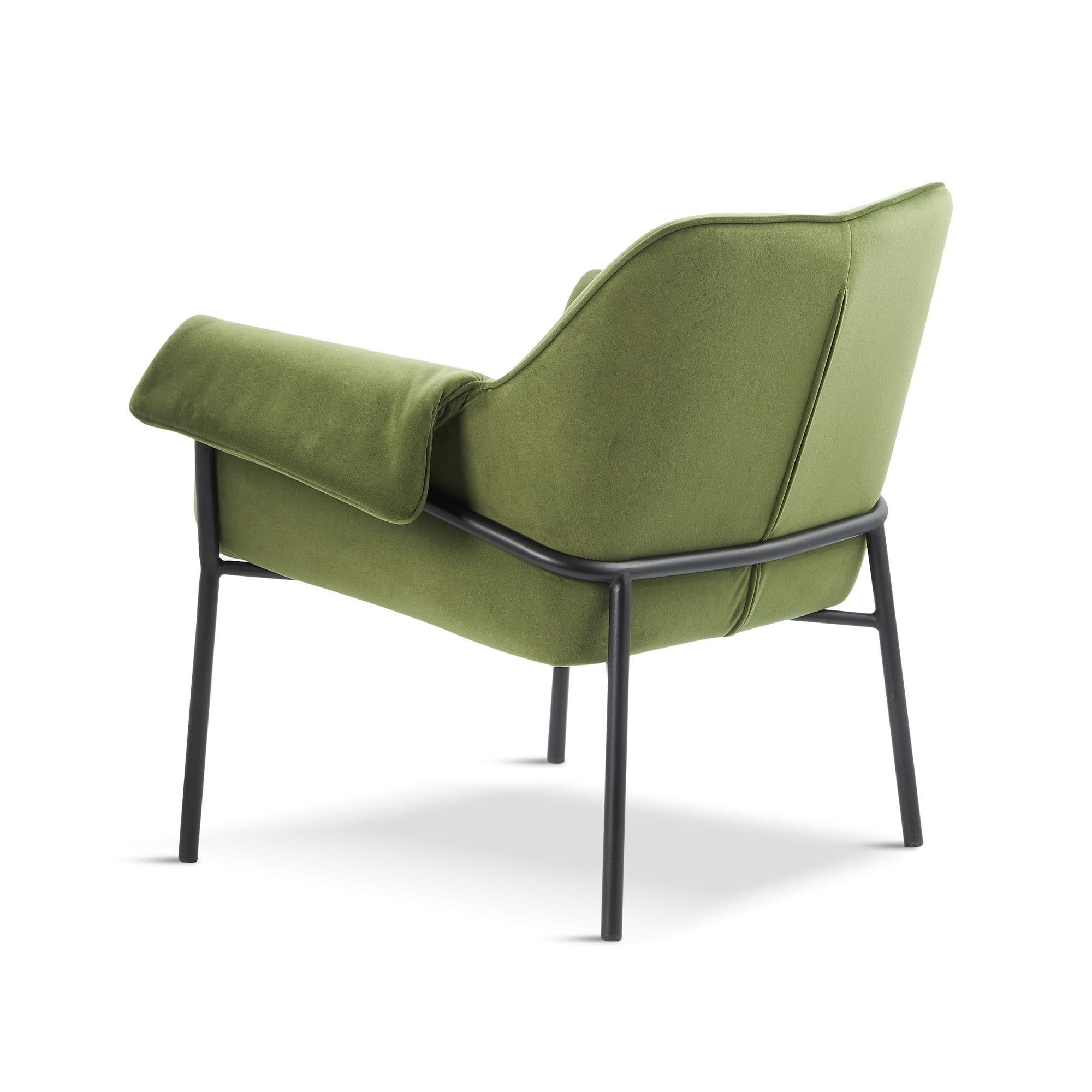Olive Green Velvet Armchair with Black Metal Legs