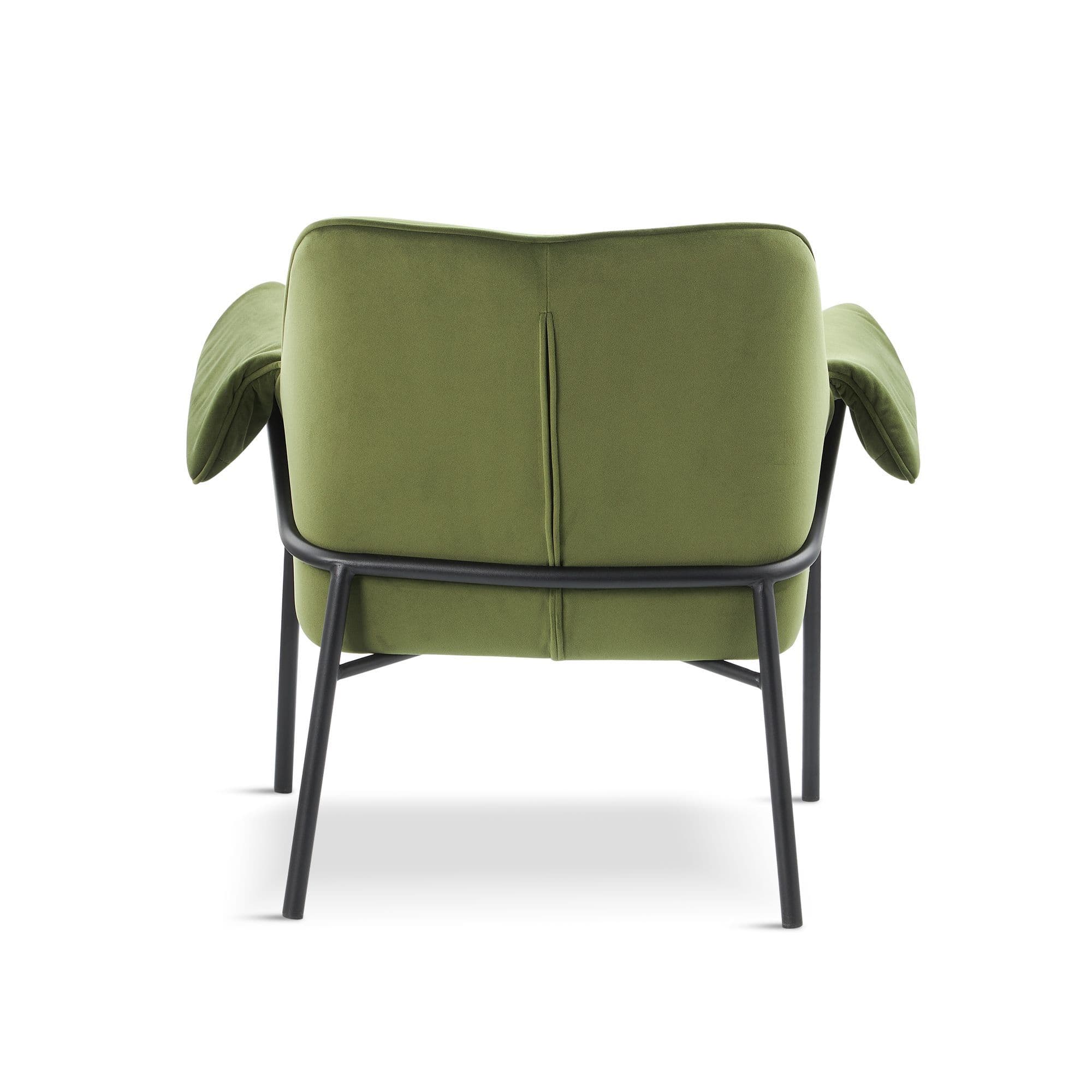 Olive Green Velvet Armchair with Black Metal Legs