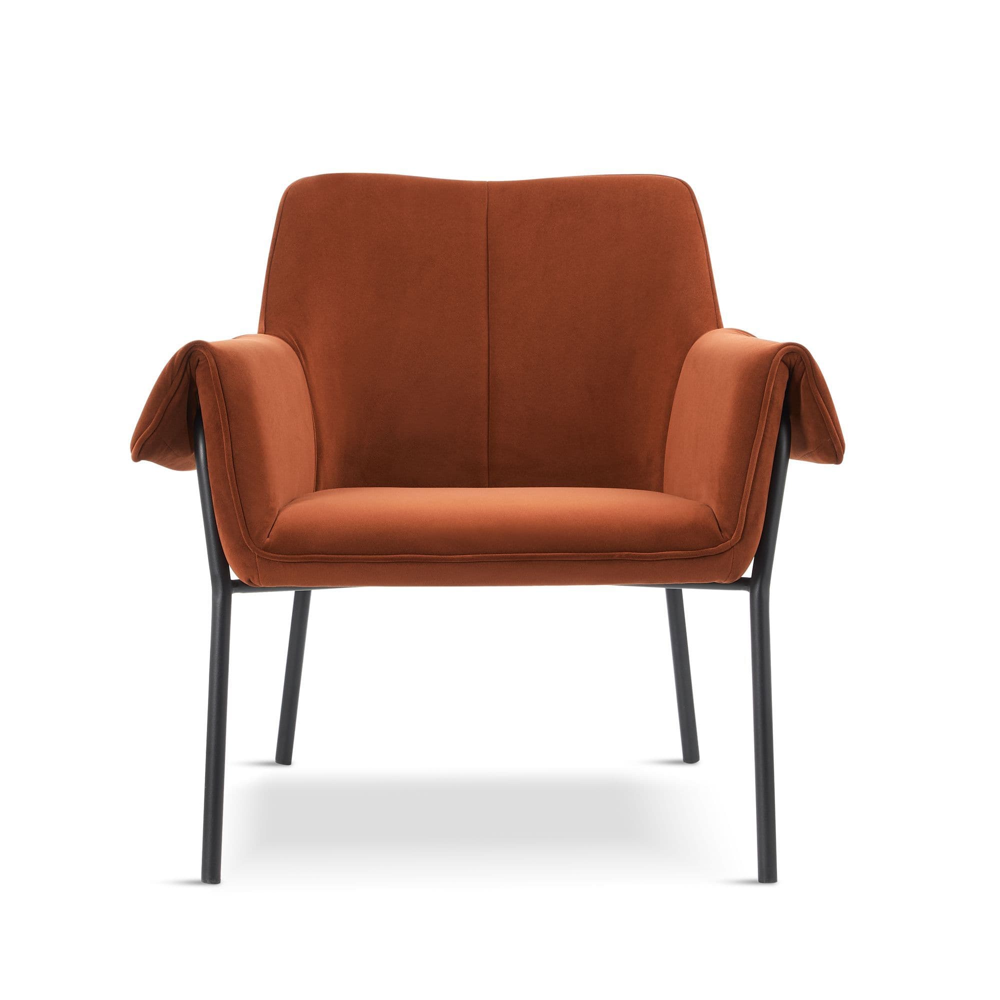 Rust Orange Velvet Armchair with Black Metal Legs