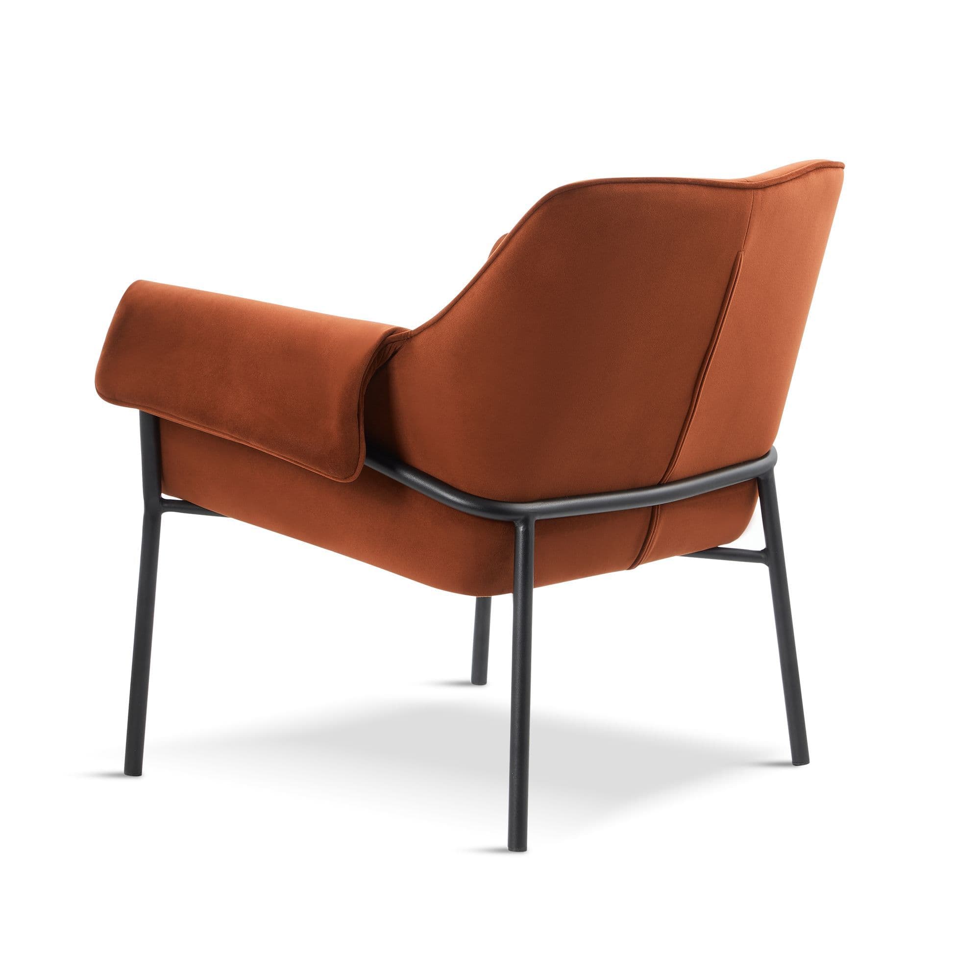 Rust Orange Velvet Armchair with Black Metal Legs