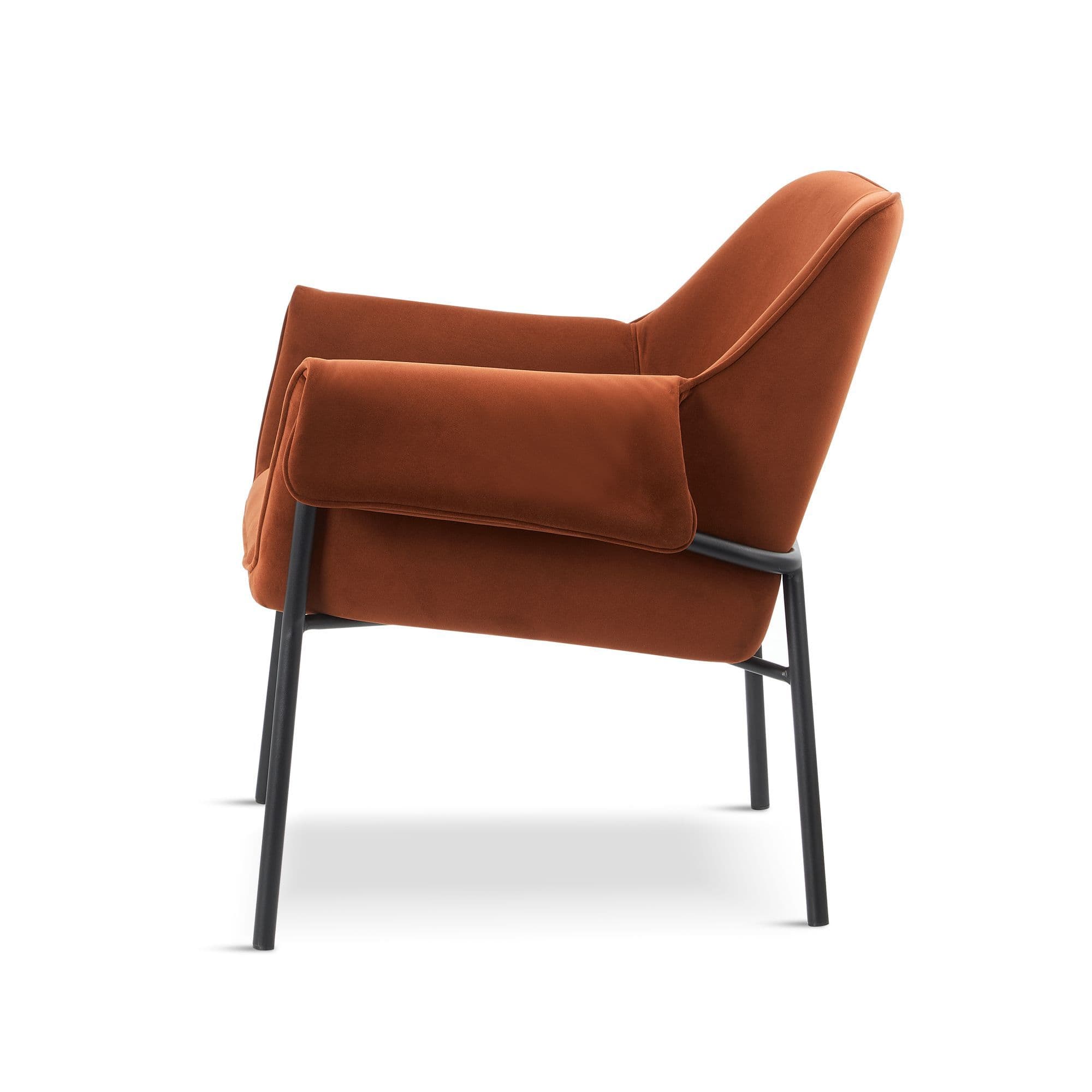 Rust Orange Velvet Armchair with Black Metal Legs