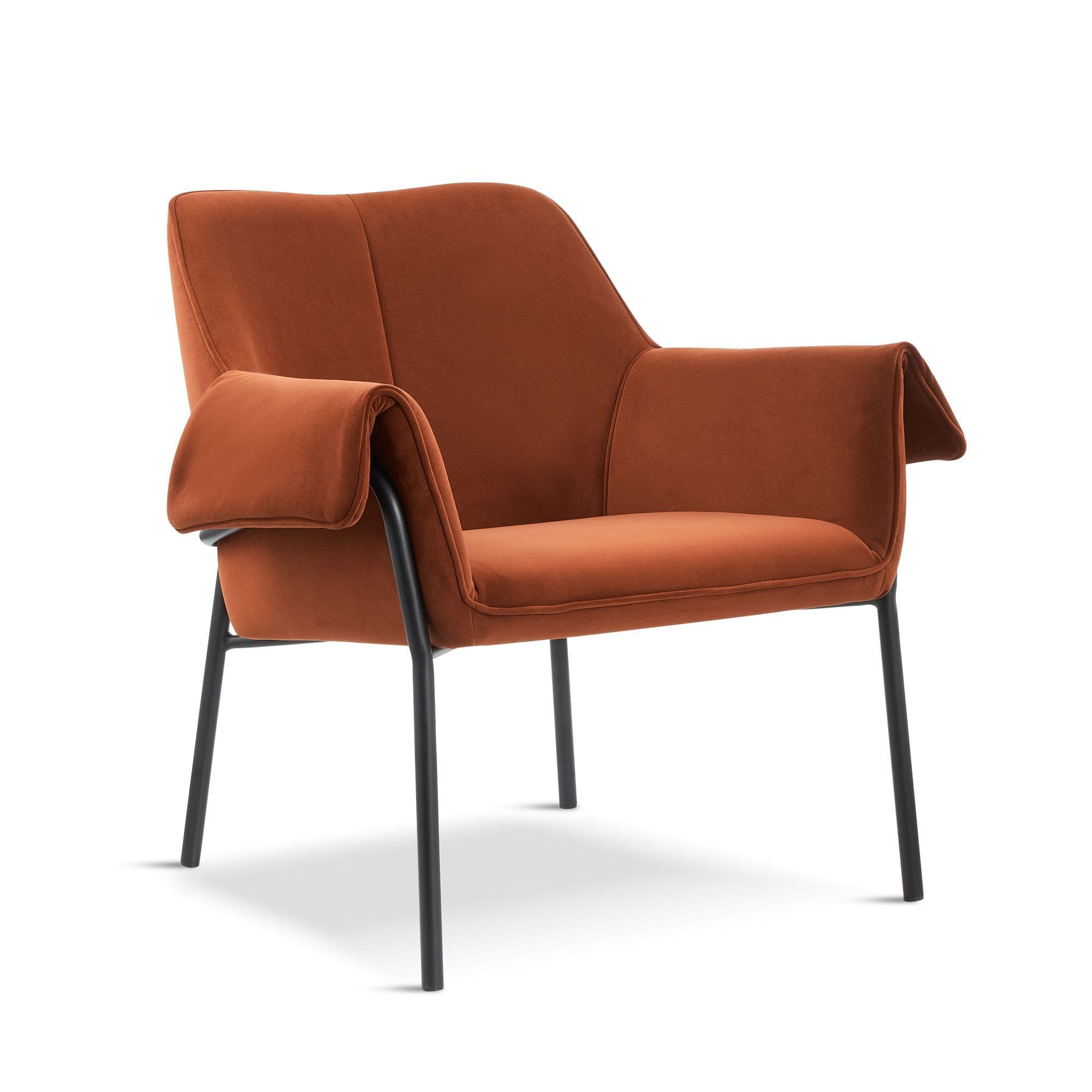 Rust Orange Velvet Armchair with Black Metal Legs