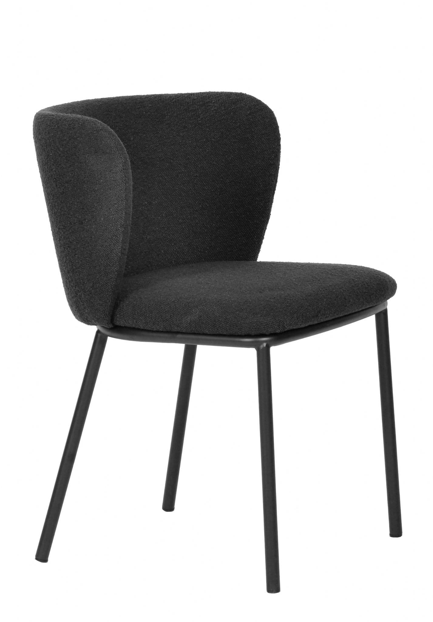 Set of 2 Dark Grey Dining Chairs with Black Metal Legs