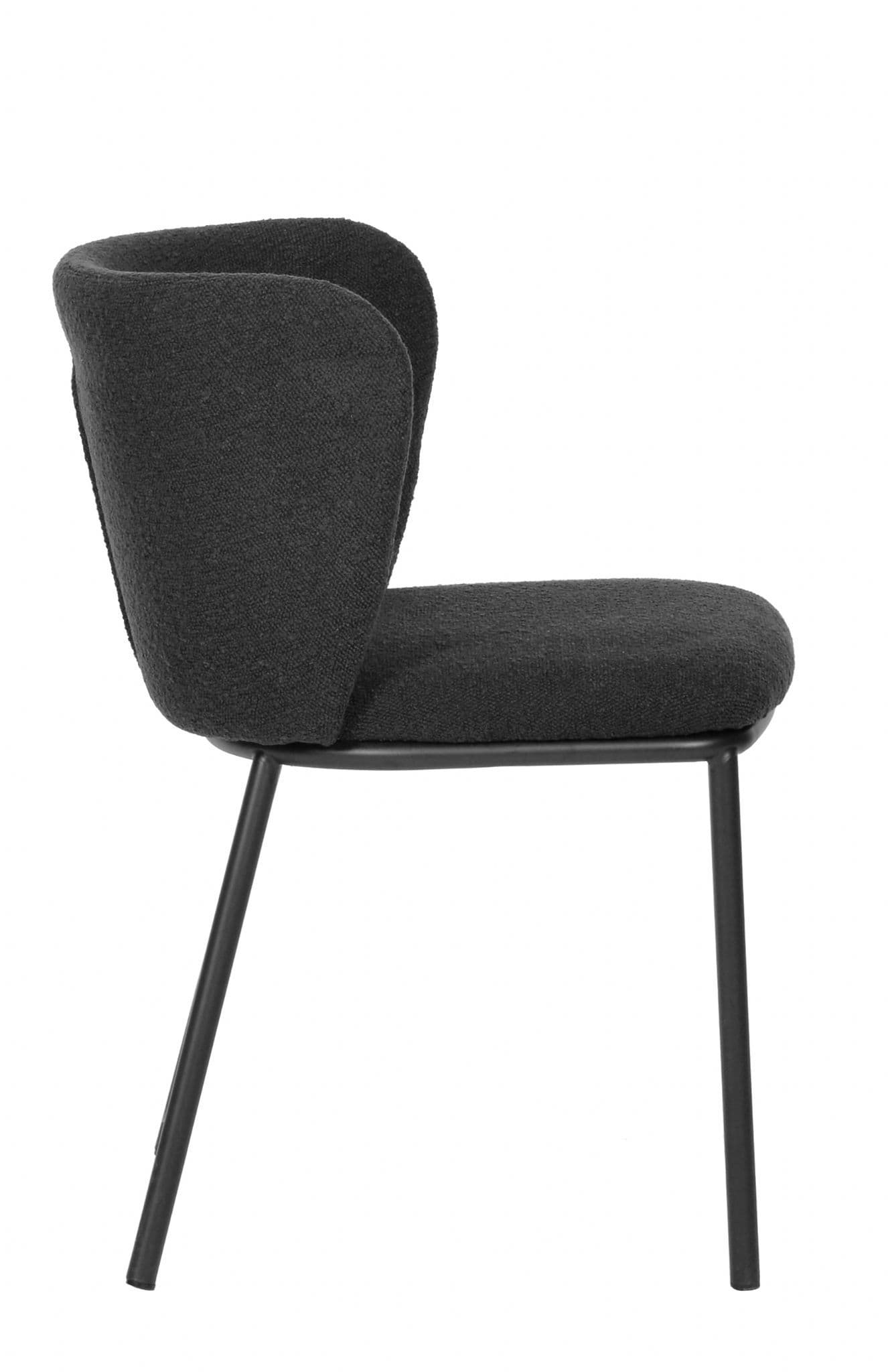 Set of 2 Dark Grey Dining Chairs with Black Metal Legs