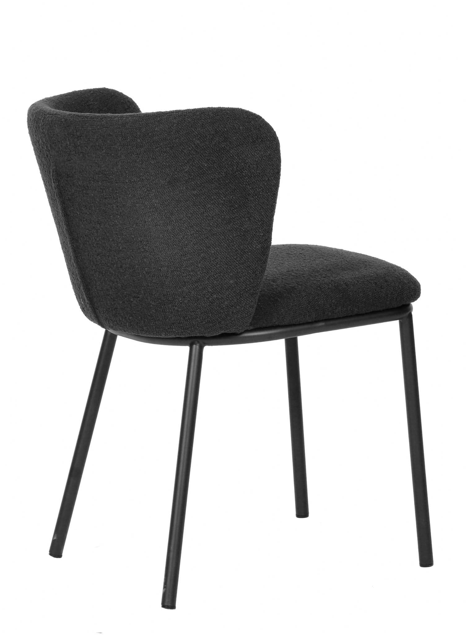 Set of 2 Dark Grey Dining Chairs with Black Metal Legs