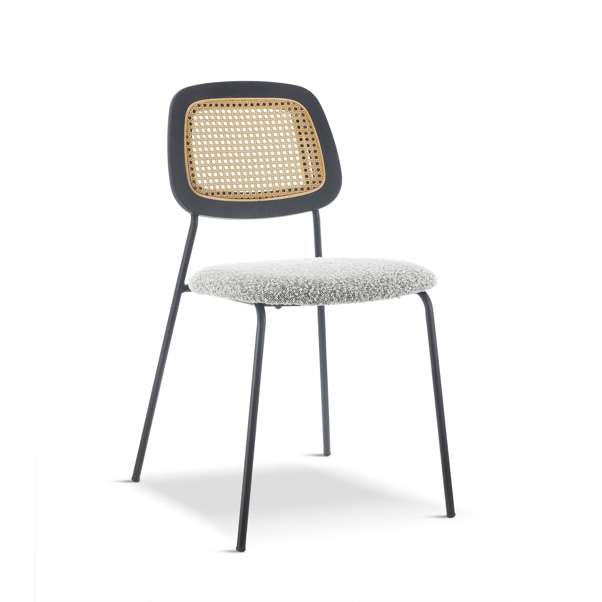 Set of 4 Boucle and Rattan Dining Chairs
