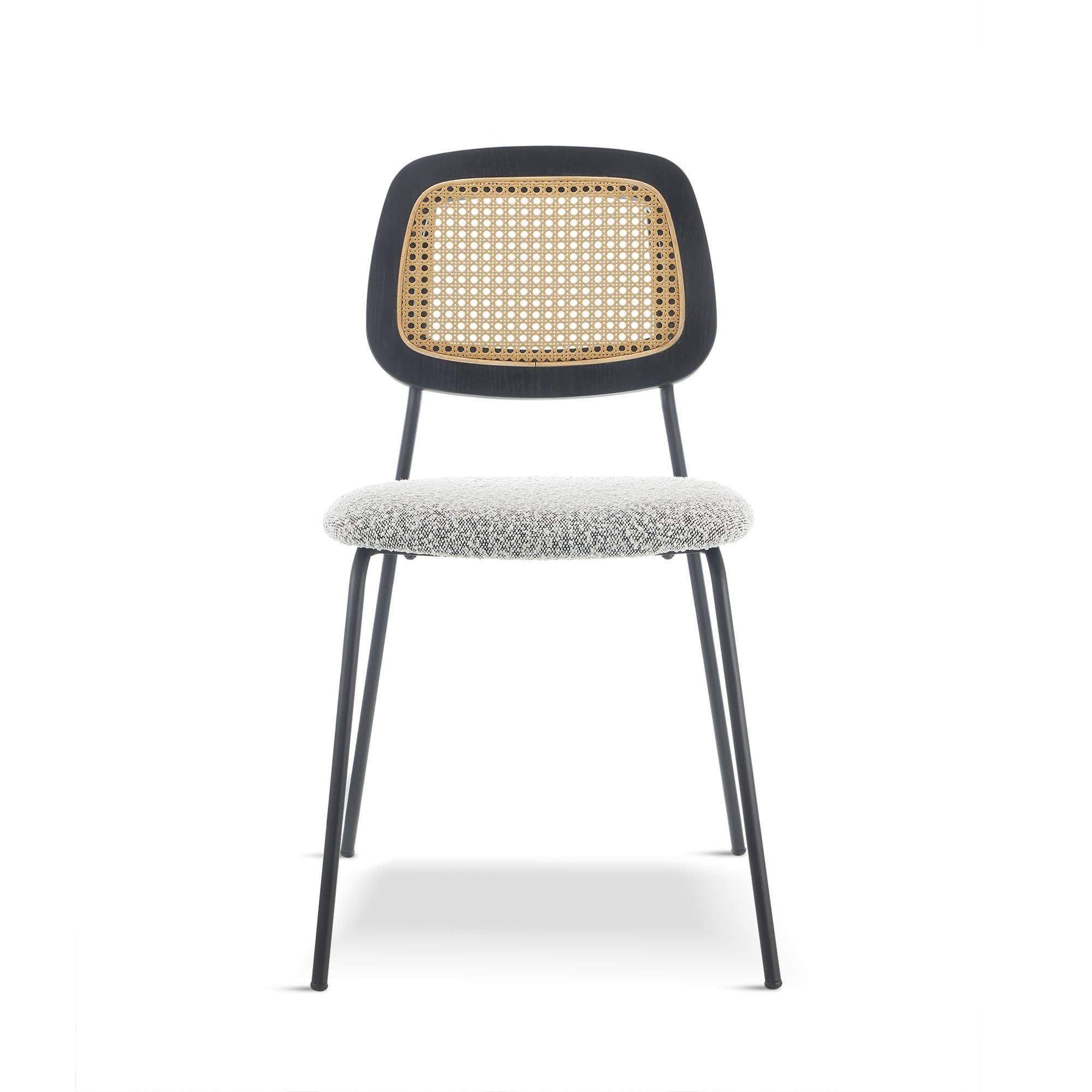 Set of 4 Boucle and Rattan Dining Chairs