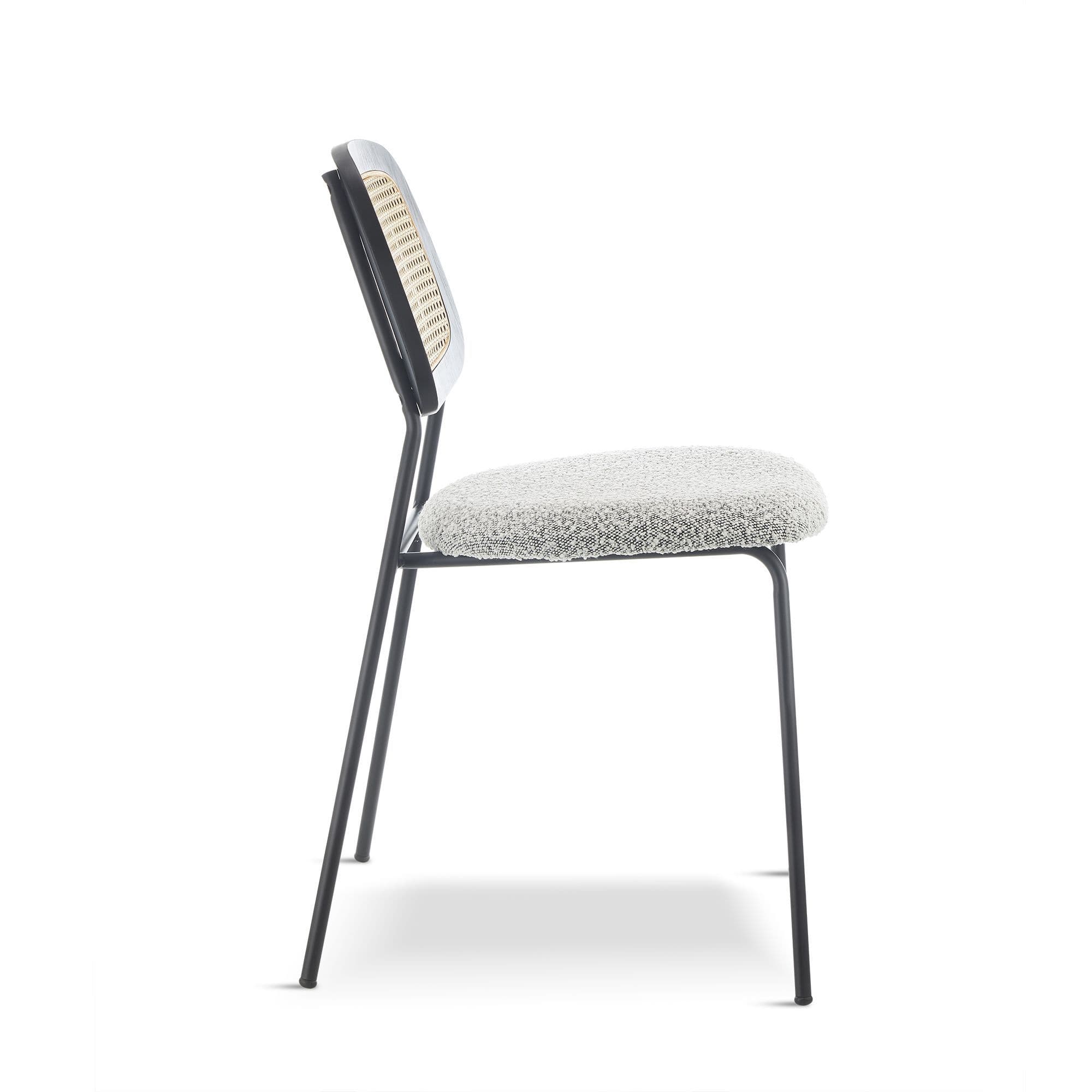 Set of 4 Boucle and Rattan Dining Chairs