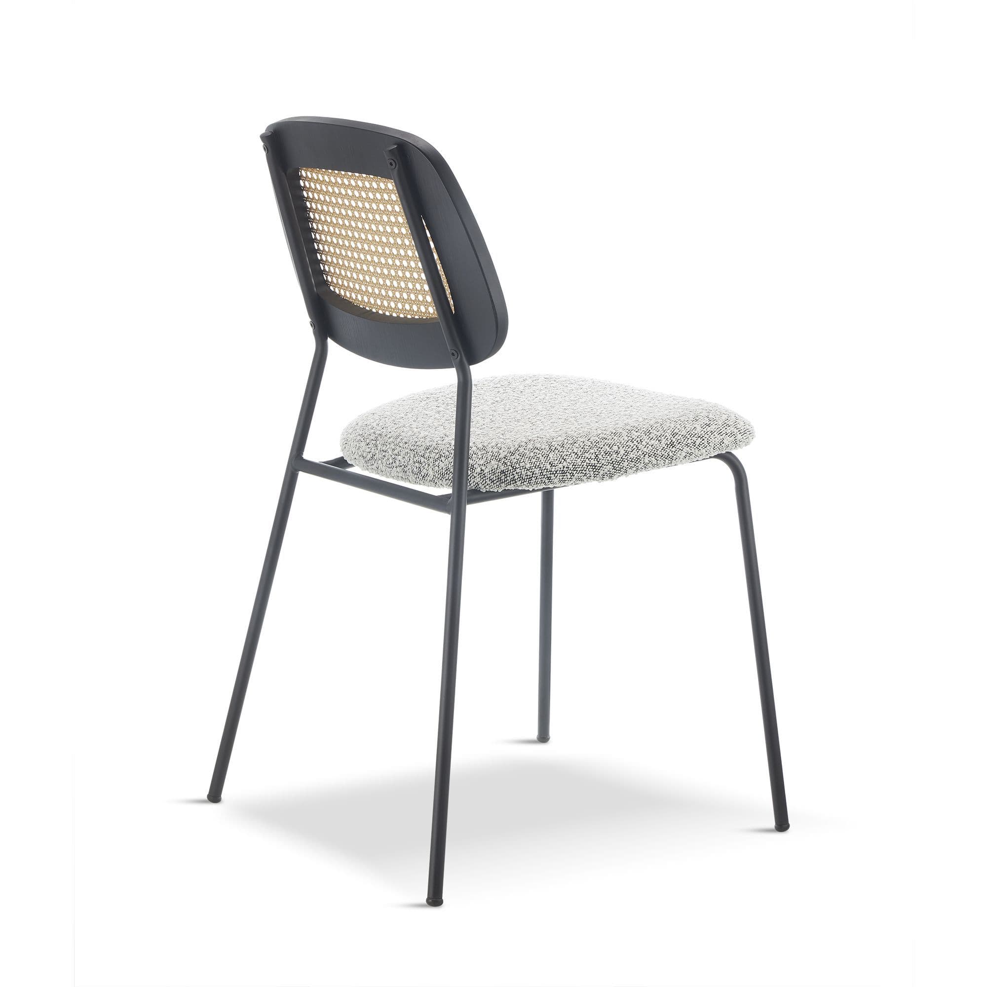 Set of 4 Boucle and Rattan Dining Chairs