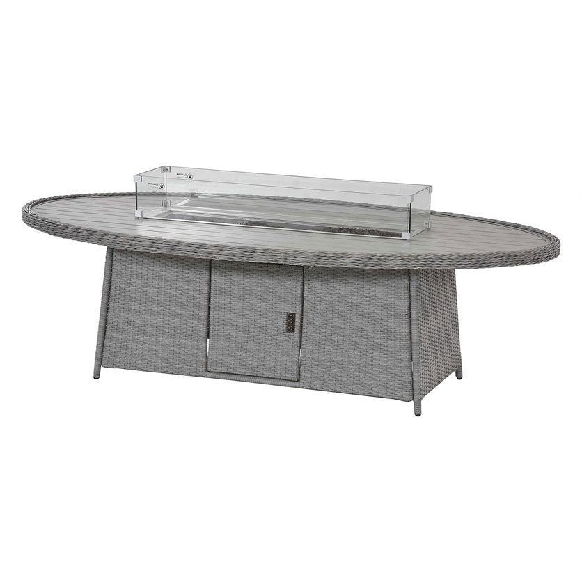 Ascot 8 Seat Oval Rattan Dining Set - With Fire Pit Table & Weatherproof Cushions
