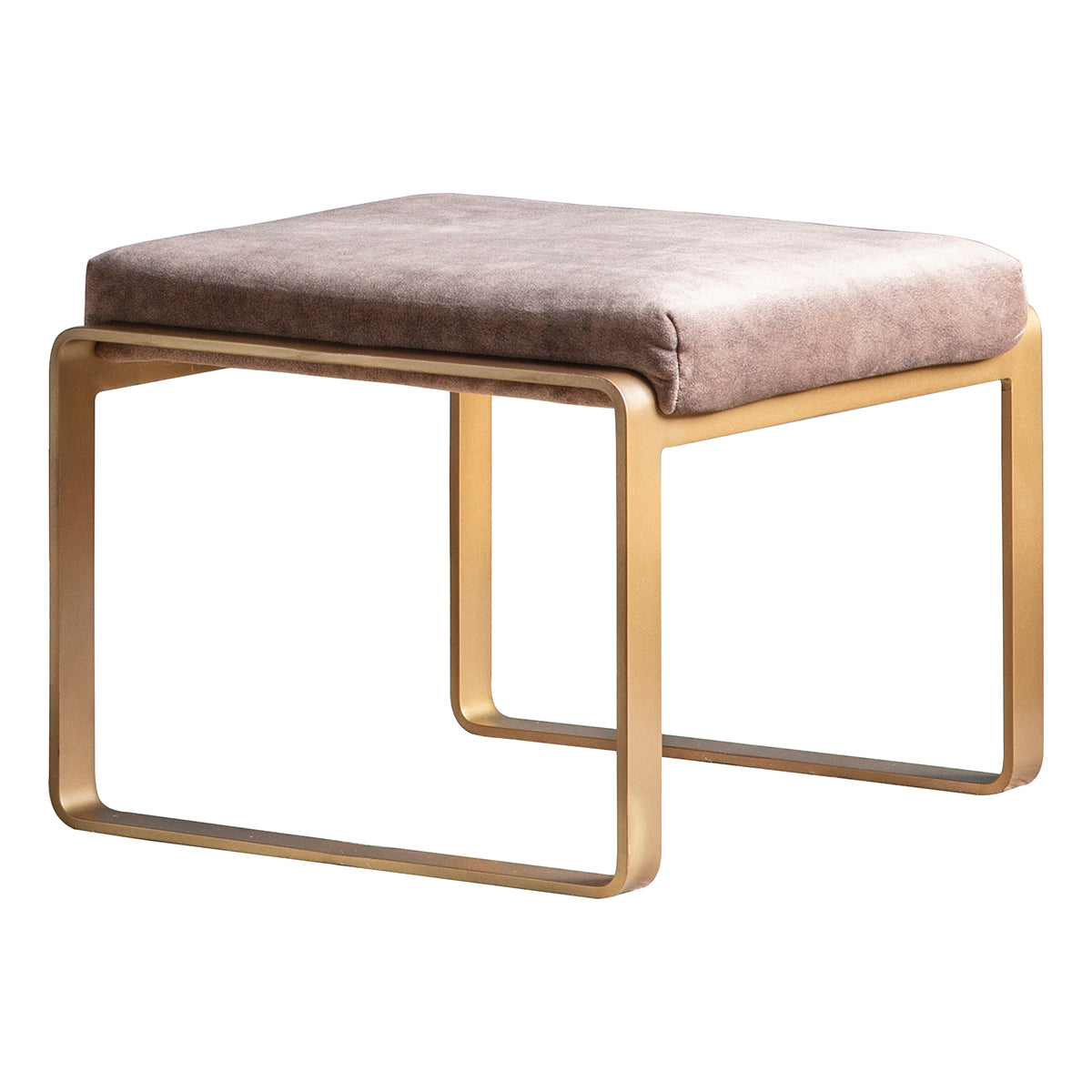 Brown Leather Footstool With Gold Metal Frame