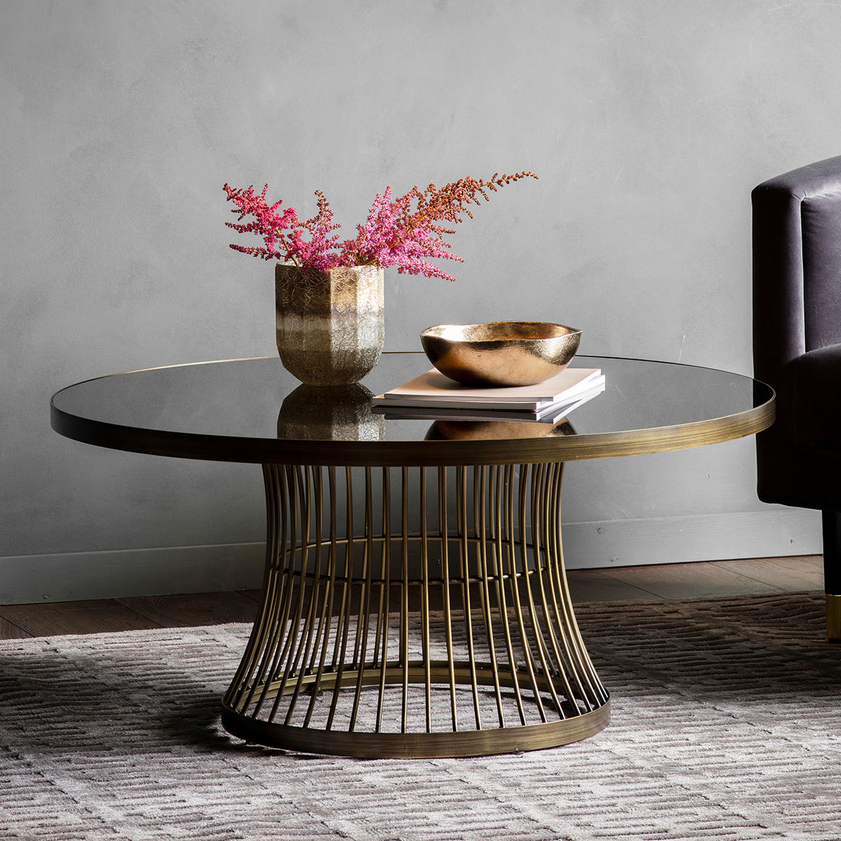 Ikon Bronze Wired Circular Glass Coffee Table