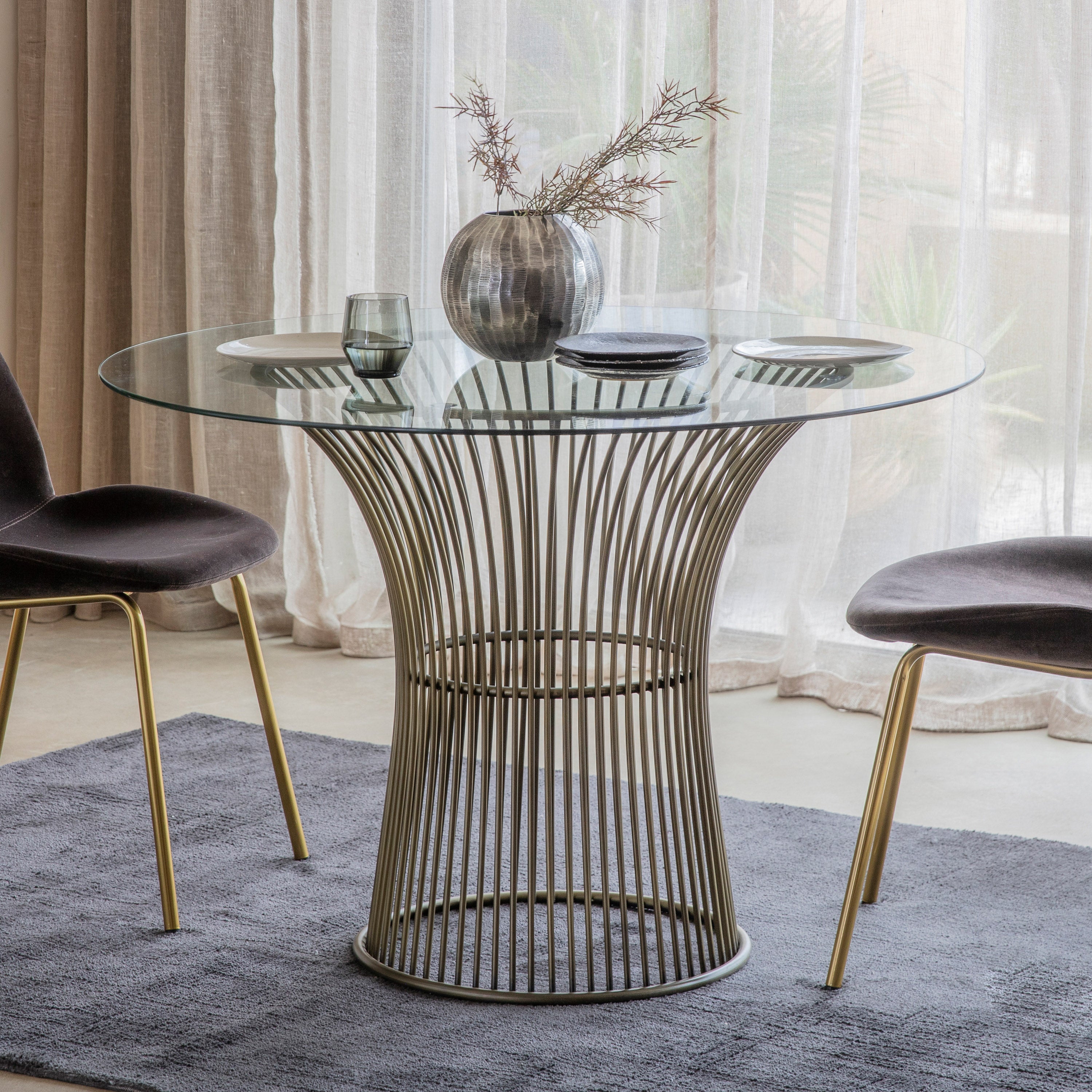Enzo Bronze Wire Glass Circular Dining Table
